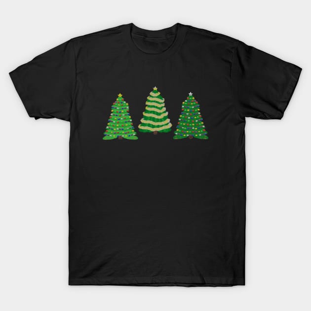 Festive Christmas Trees Trio (Black Background) T-Shirt by Art By LM Designs 